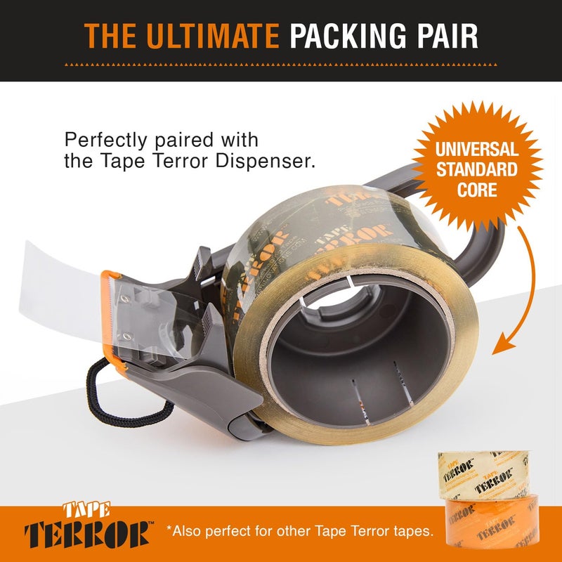 Tape Terror Clear Packing Tape with Dispenser (2 Rolls) - Professional Grade for Boxes - Packaging, Shipping with Refillable Dispenser, Fits Standard Bulk Up to 2"" Wide - Image 3